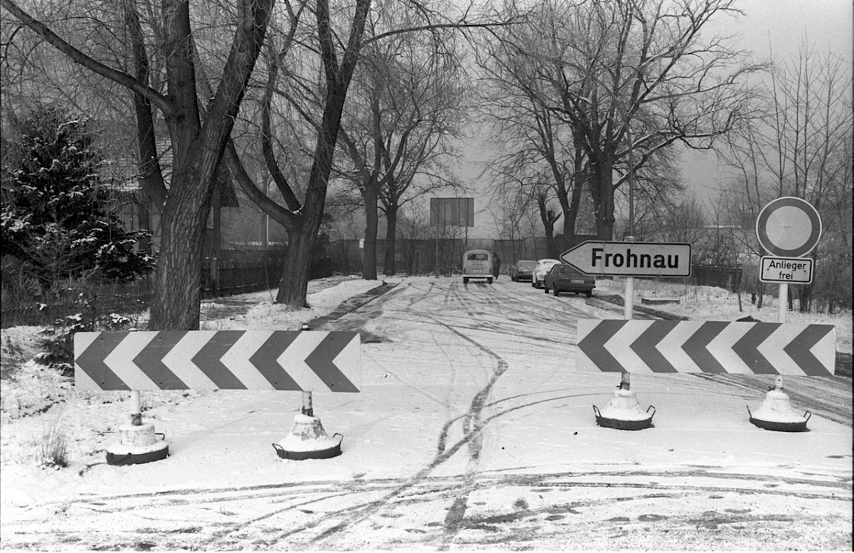 Berlin, 4. Januar 1980 – Wendepunkt vor dem Ende der Berliner Straße an der Grenzmauer am Außenring (Fotograf: Edmund Kasperski)
