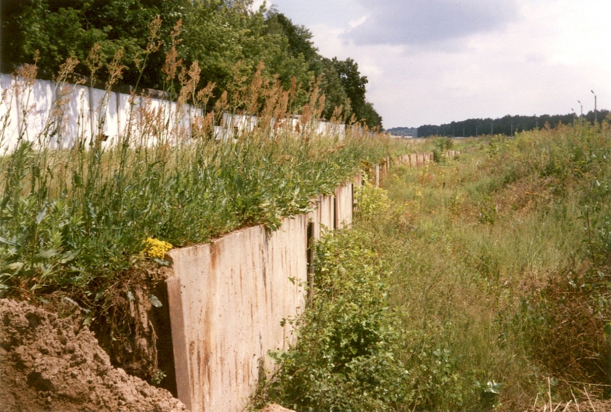 Berlin, Juni 1990 – Überwucherter Sperrgraben im Grenzstreifen vor Lichtenrade (Fotograf: Monika Waack)
